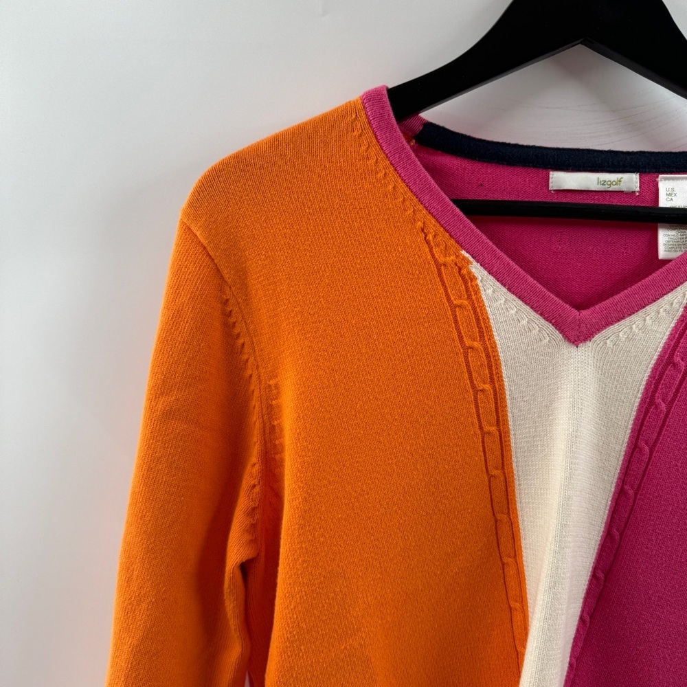 LizGolf Color Block Golf Sweater Pink White Orange – Women’s XL - Picture 2 of 8